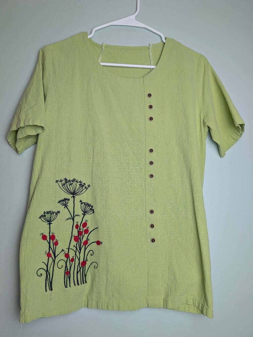 ​Cottagecore Botanical Embroidered Floral Short Sleeve Tunic Top